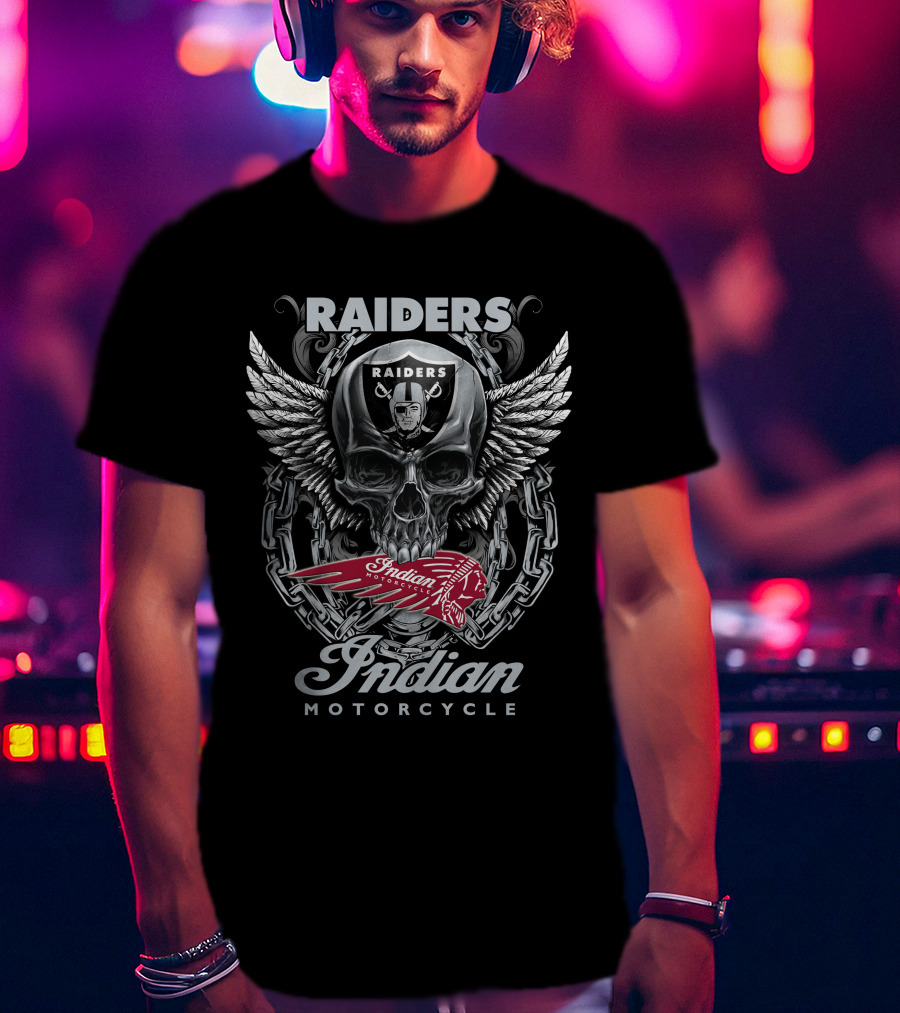 Raiders Indian Motorcycle Skull Wings Chain T-Shirt