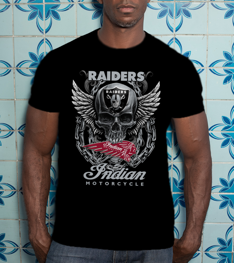 Raiders Indian Motorcycle Skull Wings Chain T-Shirt