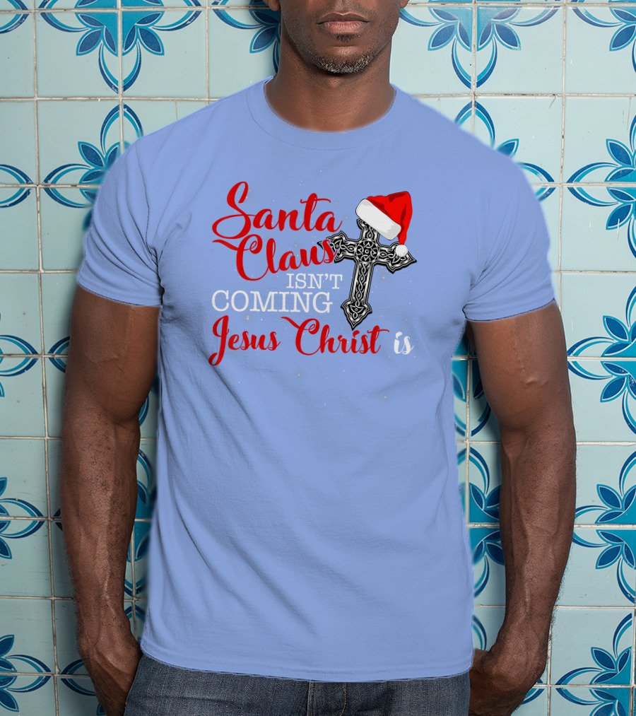 Santa Claus Jesus Christ Cross Christmas Hat T-Shirt