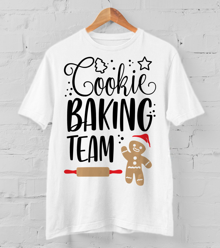 Cookie Baking Team Christmas Xmas Crew Gingerbread Santa Rolling Pin Tree Star T-Shirt