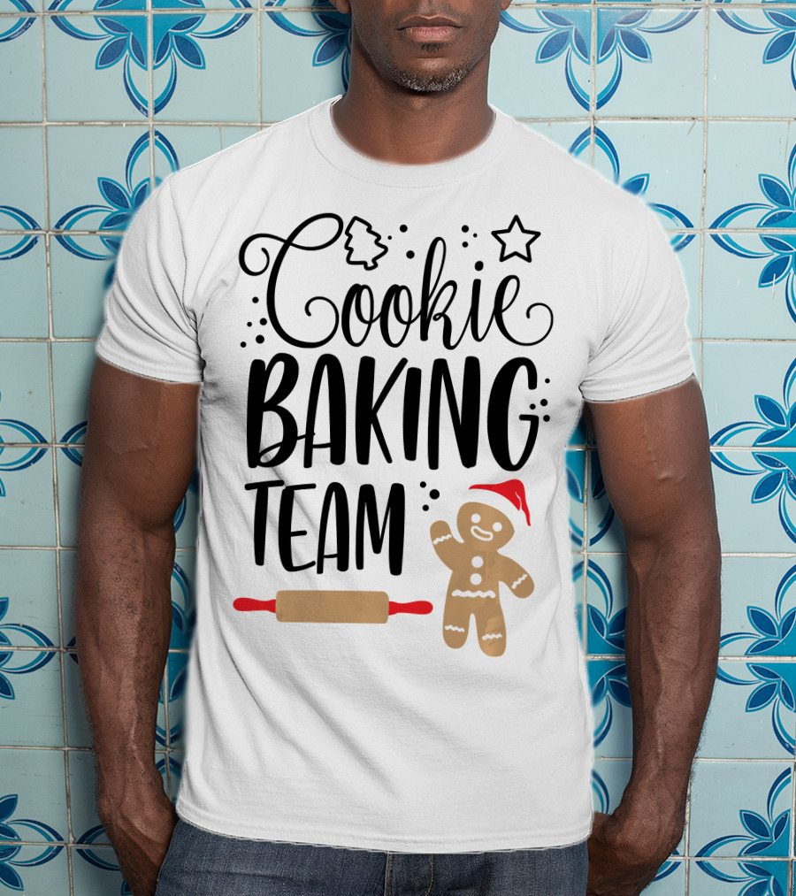 Cookie Baking Team Christmas Xmas Crew Gingerbread Santa Rolling Pin Tree Star T-Shirt