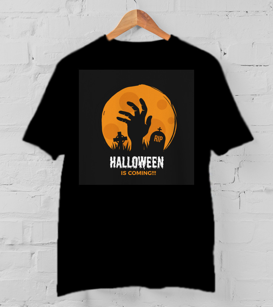 Halloween Is Coming Rising Zombie Hand And RIP Gravestones T-Shirt