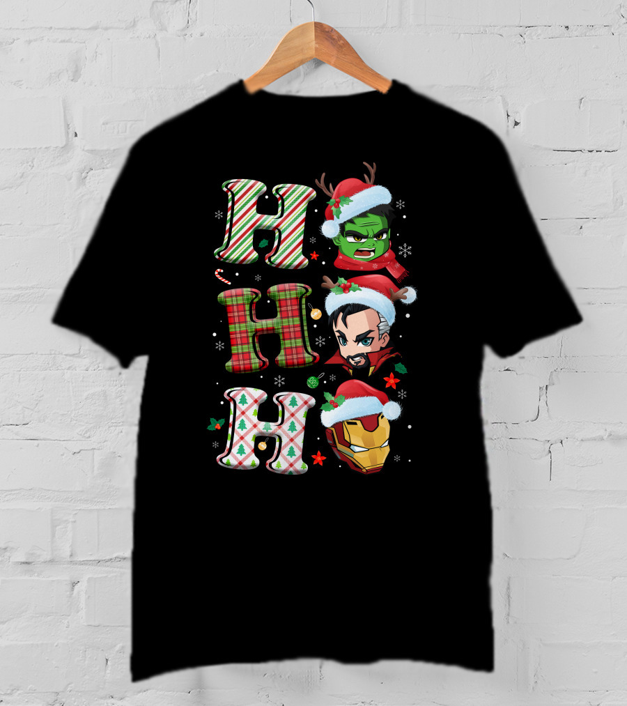 Ho Ho Ho Christmas Heroes Hulk Santa Hulk Ironman T-Shirt