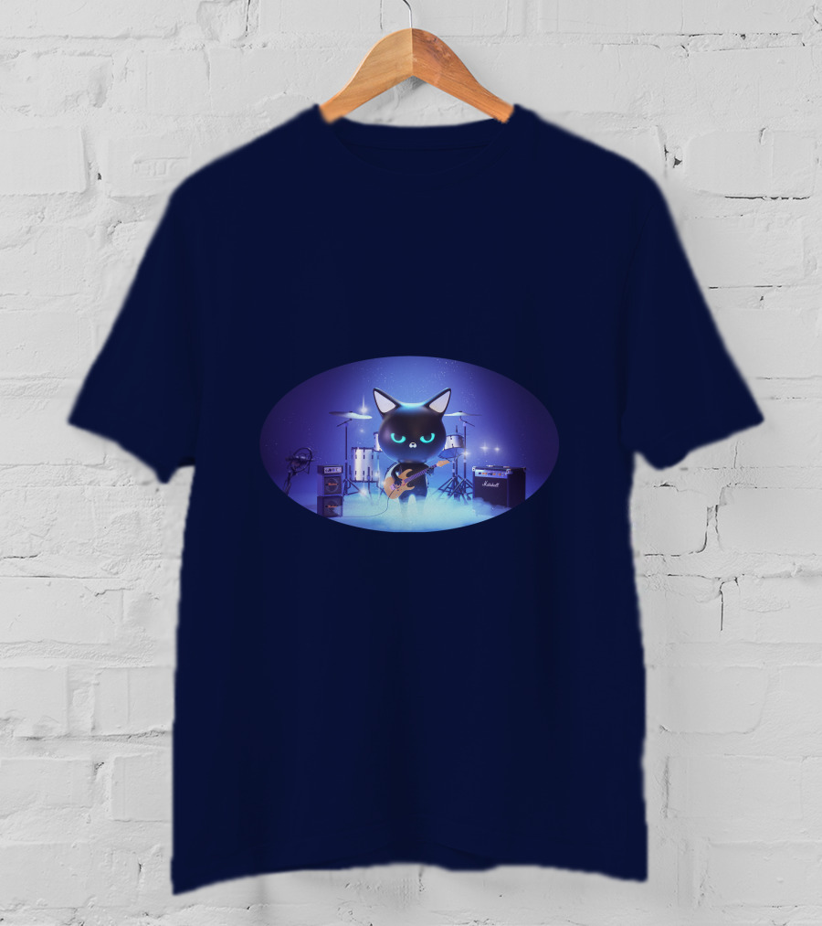 Cat Playing Guitar On Stage With Drums And Amps T-Shirt