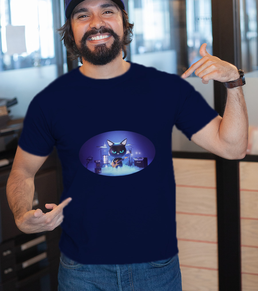 Cat Playing Guitar On Stage With Drums And Amps T-Shirt