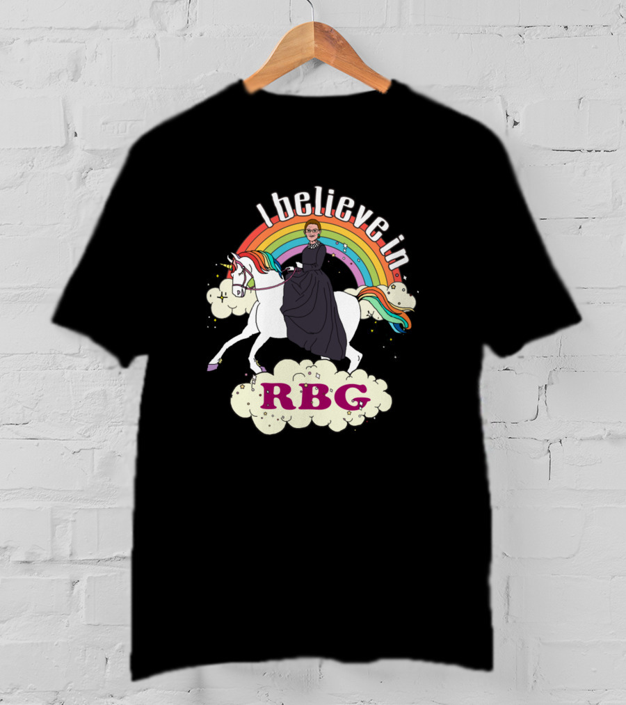I Believe In RBG Ruth Riding Unicorn With Rainbow T-Shirt