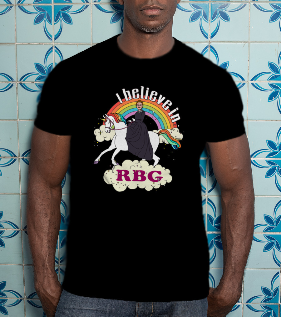 I Believe In RBG Ruth Riding Unicorn With Rainbow T-Shirt