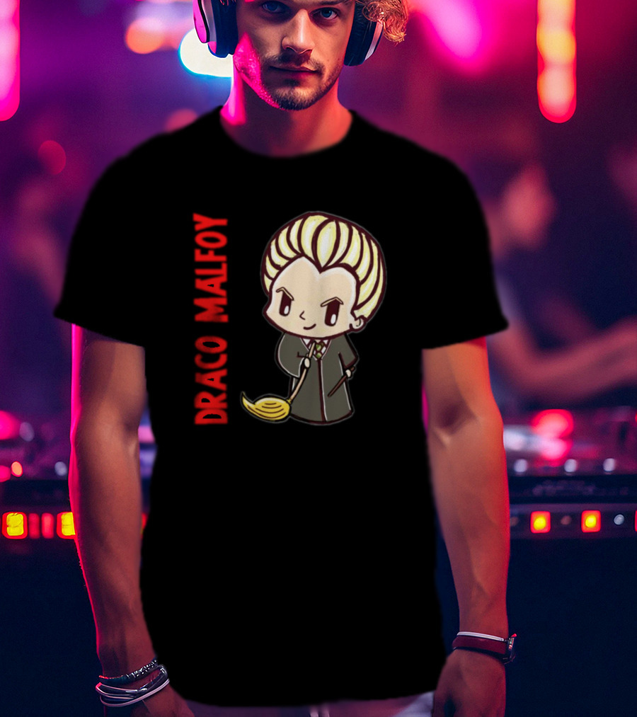 Draco Malfoy Chibi Character With Broom T-Shirt