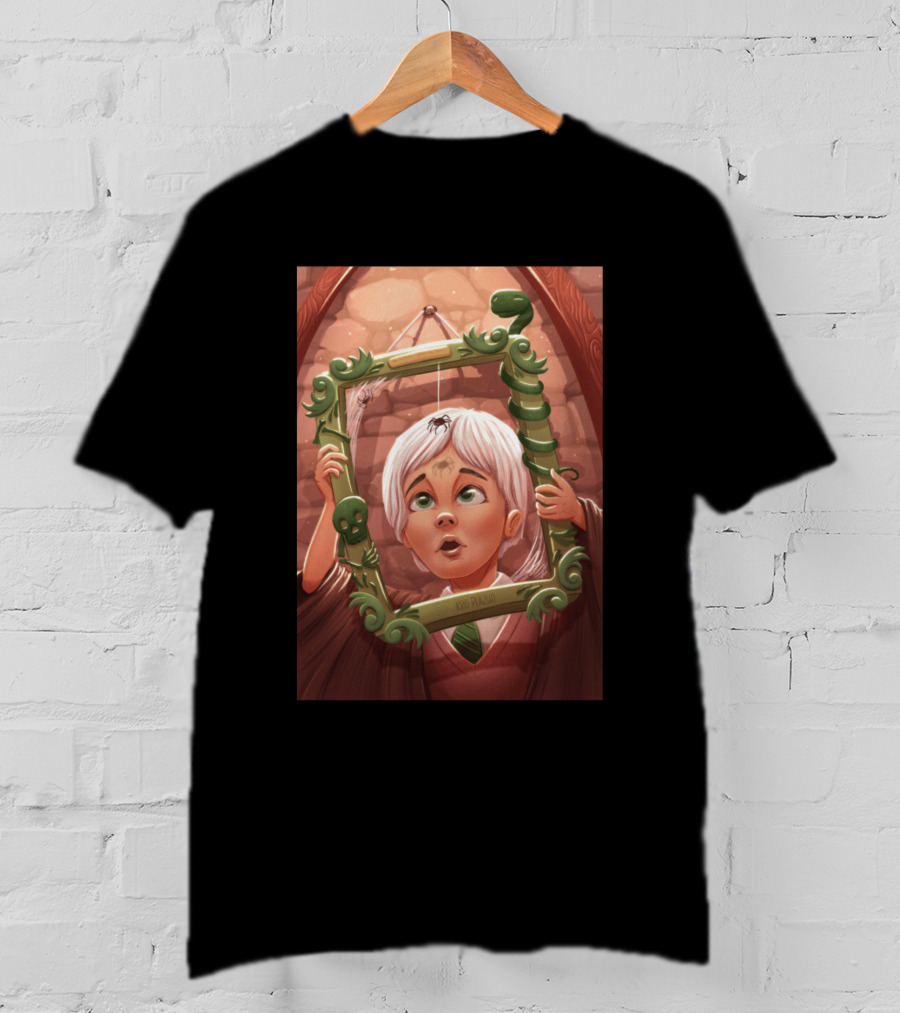 Draco Lucius Malfoy Holding Enchanted Green Frame In Brick Room T-Shirt
