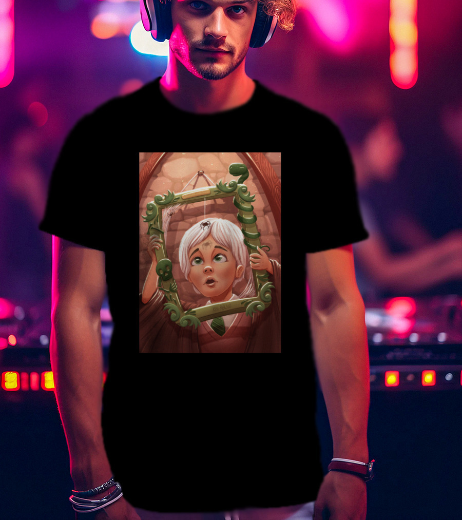 Draco Lucius Malfoy Holding Enchanted Green Frame In Brick Room T-Shirt