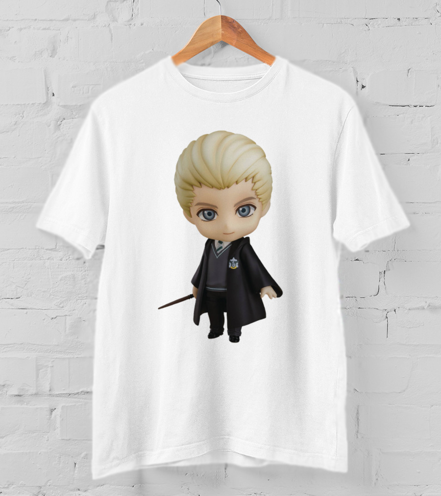 Draco Malfoy Chibi Character In Black Cloak Displaying Wand T-Shirt