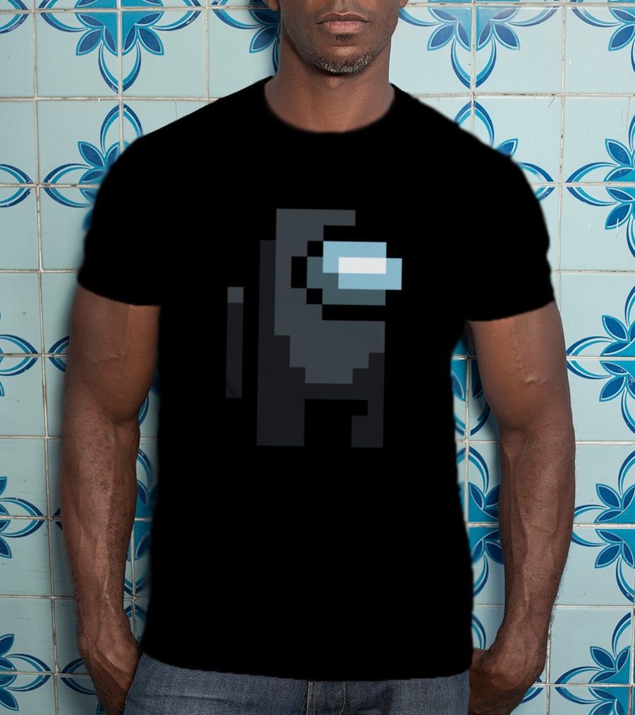 Among Us Crewmate Pixel Art Black Character T-Shirt