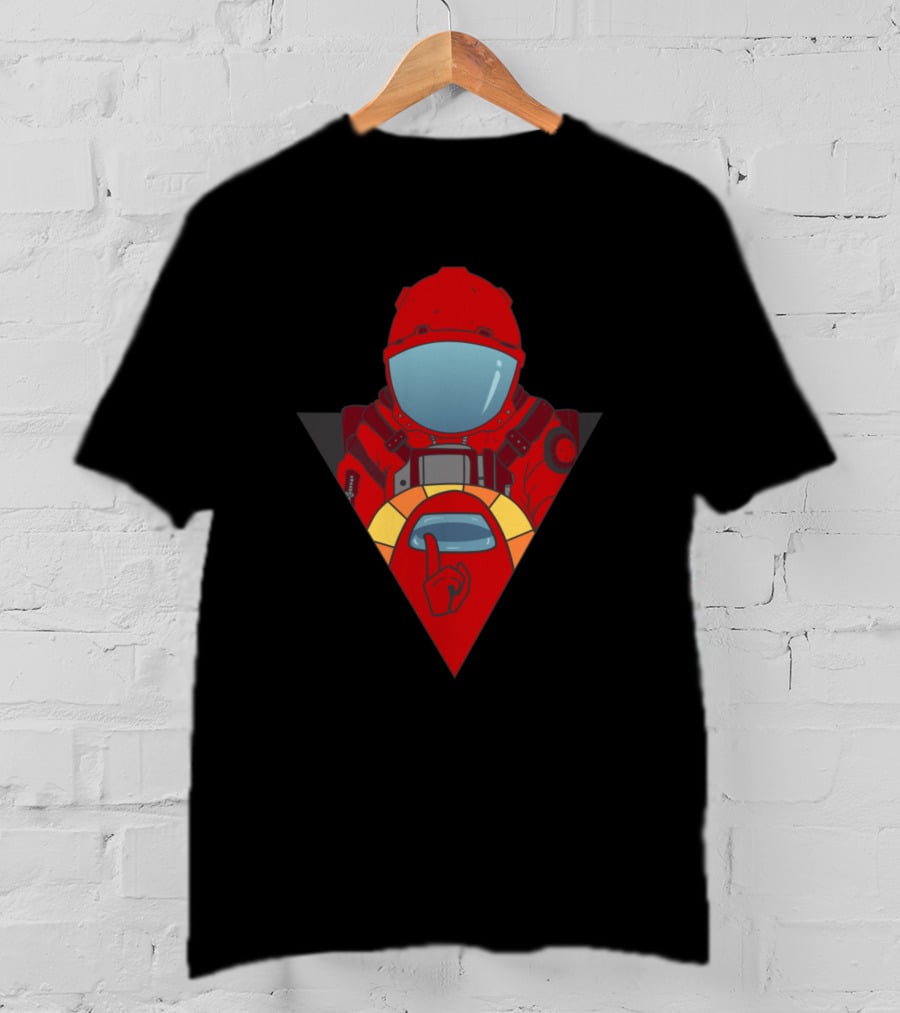 Among Us Red Impostor Crew Member Player Spaceship Silence Gesture T-Shirt