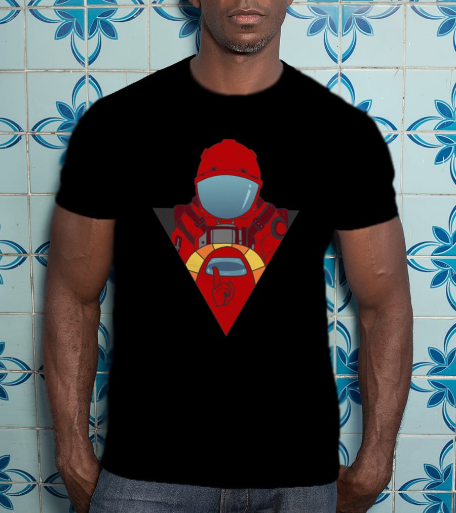 Among Us Red Impostor Crew Member Player Spaceship Silence Gesture T-Shirt