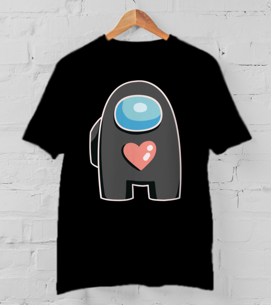 Black Among Us Crewmate With Pink Heart T-Shirt