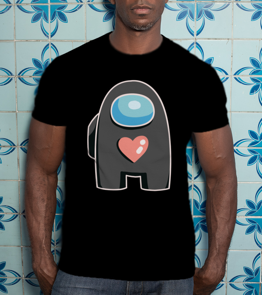 Black Among Us Crewmate With Pink Heart T-Shirt