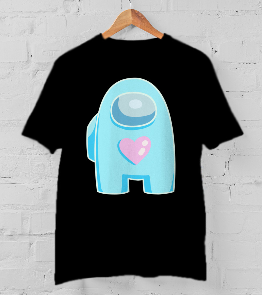 Blue Among Us Crewmate Pink Heart T-Shirt