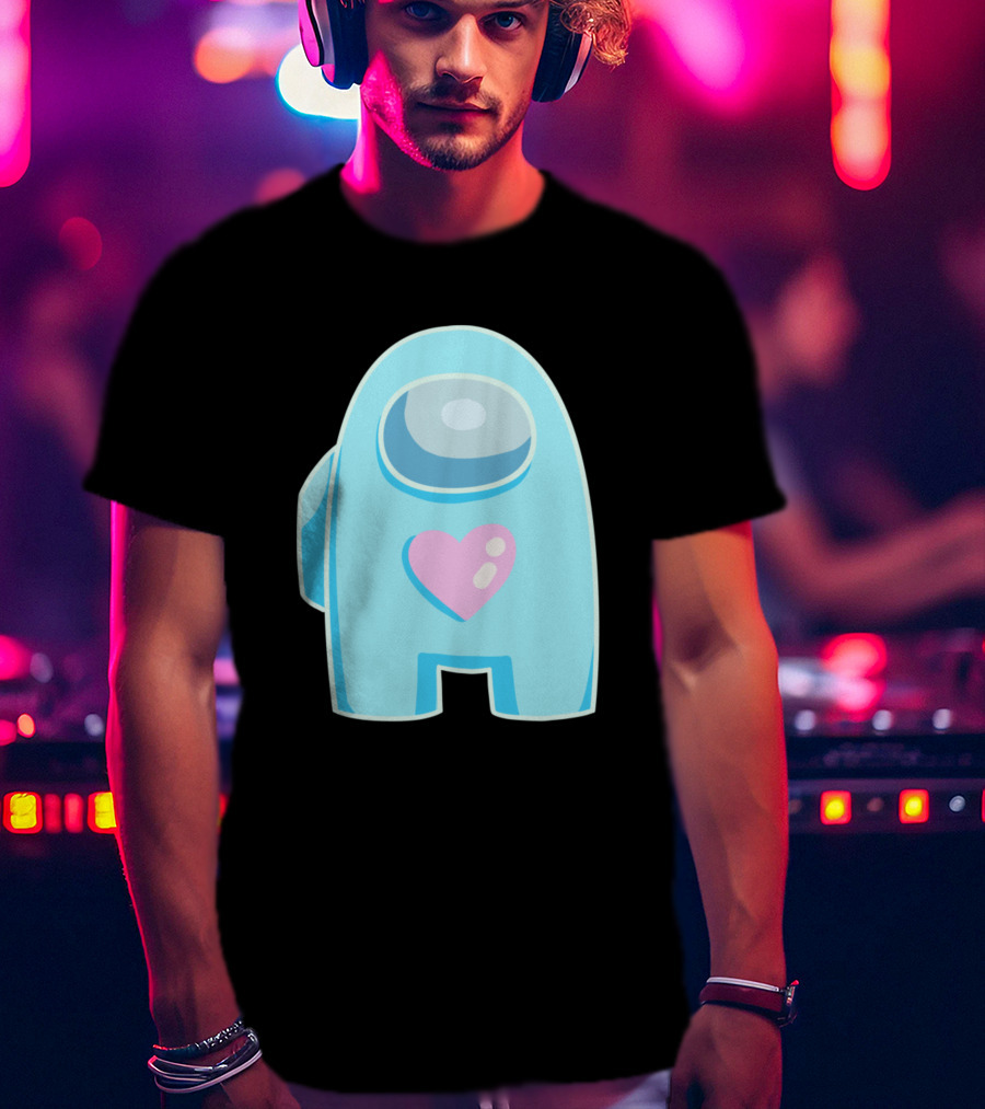 Blue Among Us Crewmate Pink Heart T-Shirt