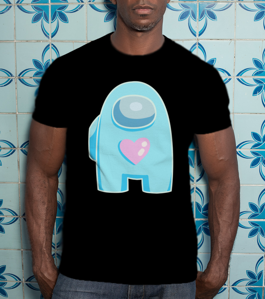 Blue Among Us Crewmate Pink Heart T-Shirt