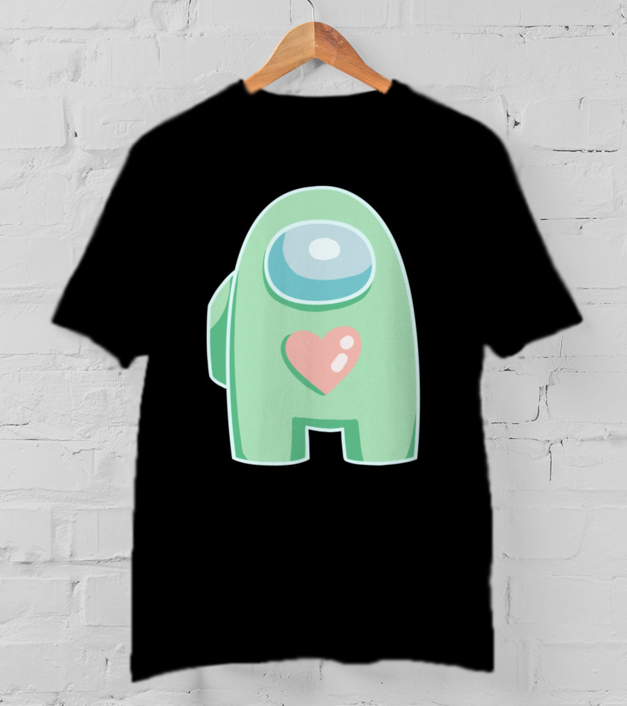Green Among Us Crewmate With Heart T-Shirt