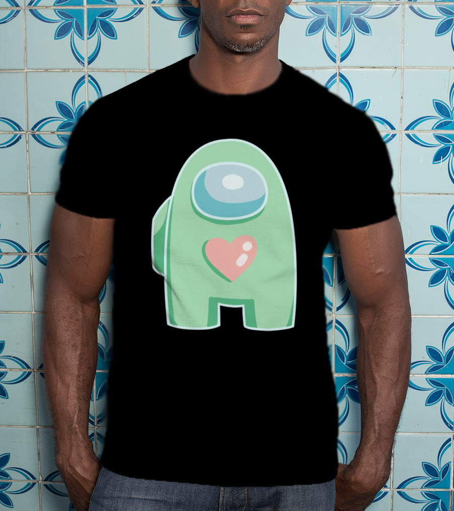 Green Among Us Crewmate With Heart T-Shirt