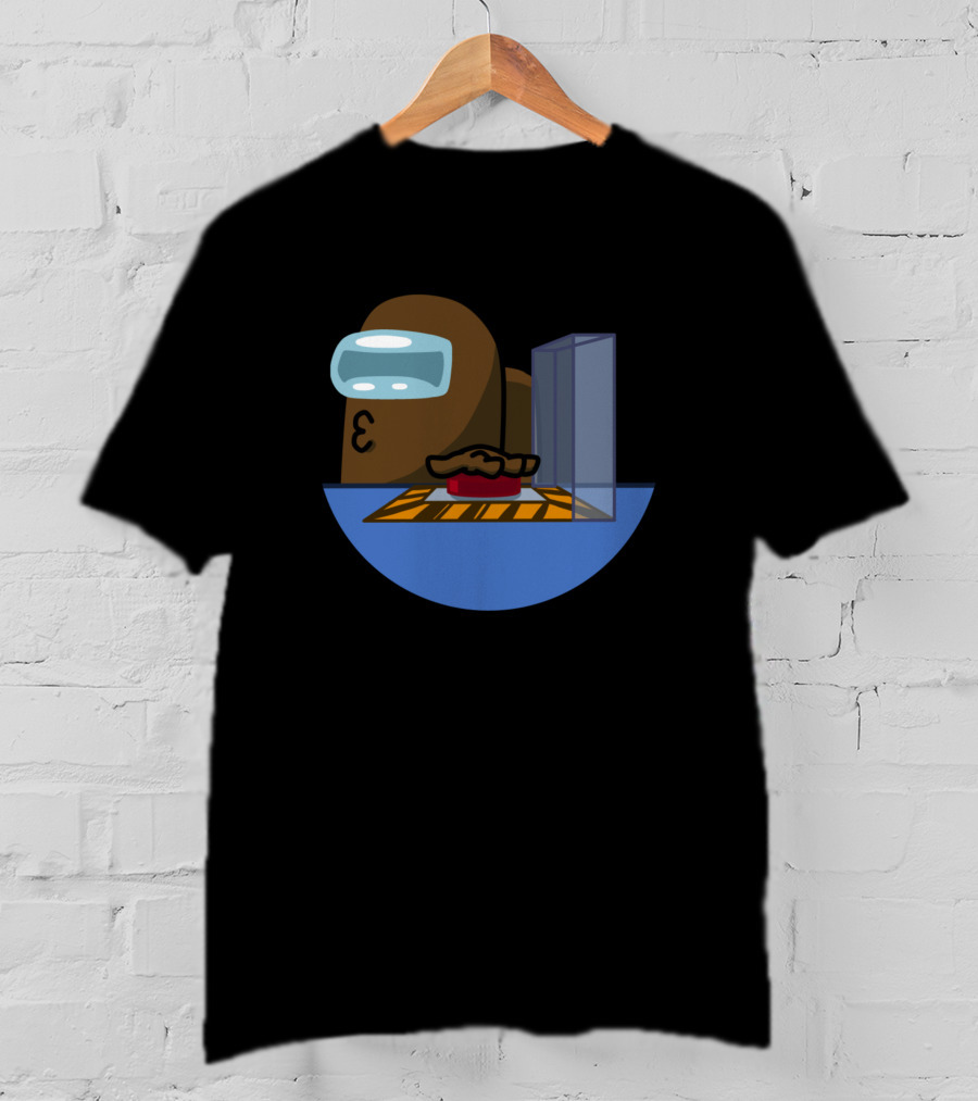 Let's Find The Impostor In Among Us Brown Crewmate With Red Button T-Shirt