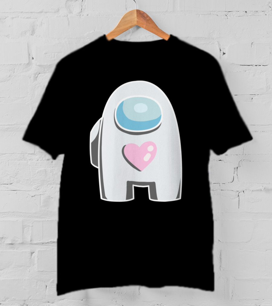 White Among Us Crewmate With Pink Heart T-Shirt