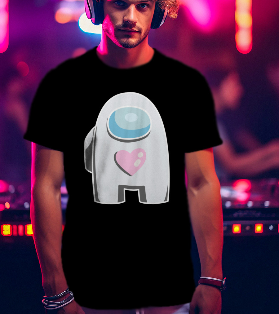 White Among Us Crewmate With Pink Heart T-Shirt