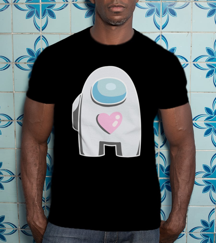 White Among Us Crewmate With Pink Heart T-Shirt