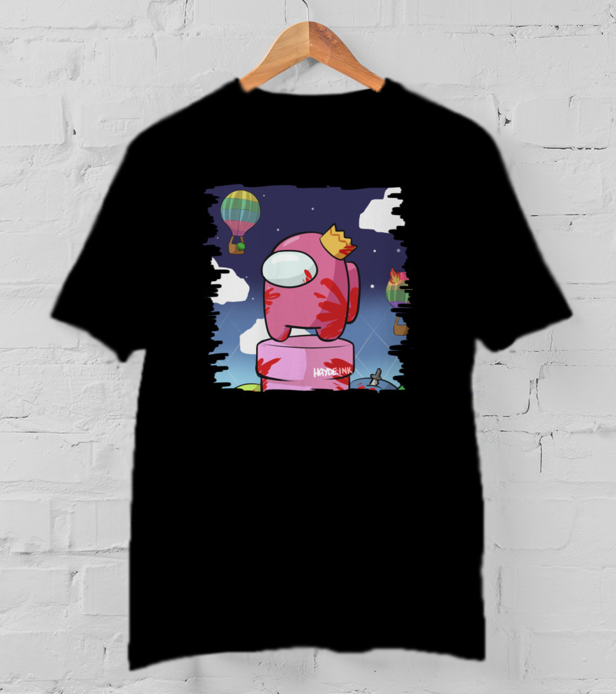 Haydeink Wrong Jelly Bean Among Us Crewmate With Crown Hot Air Balloon Sky Scene T-Shirt