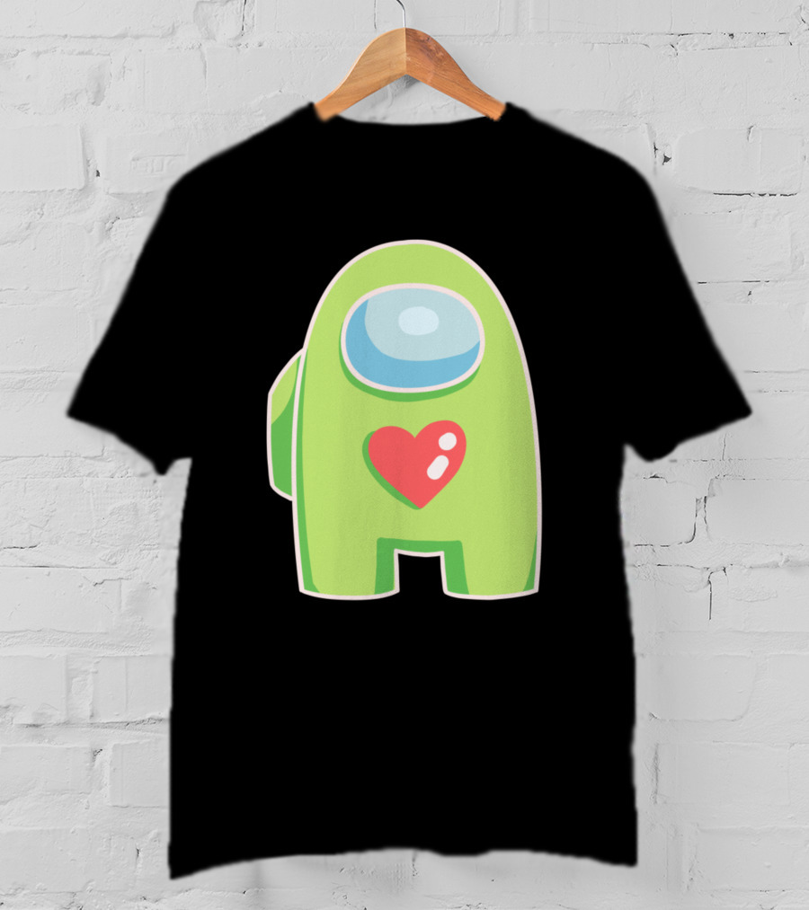 Yellow Green Among Us Crewmate With Heart T-Shirt