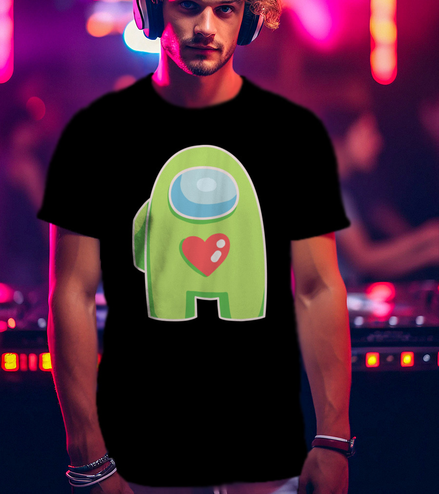 Yellow Green Among Us Crewmate With Heart T-Shirt