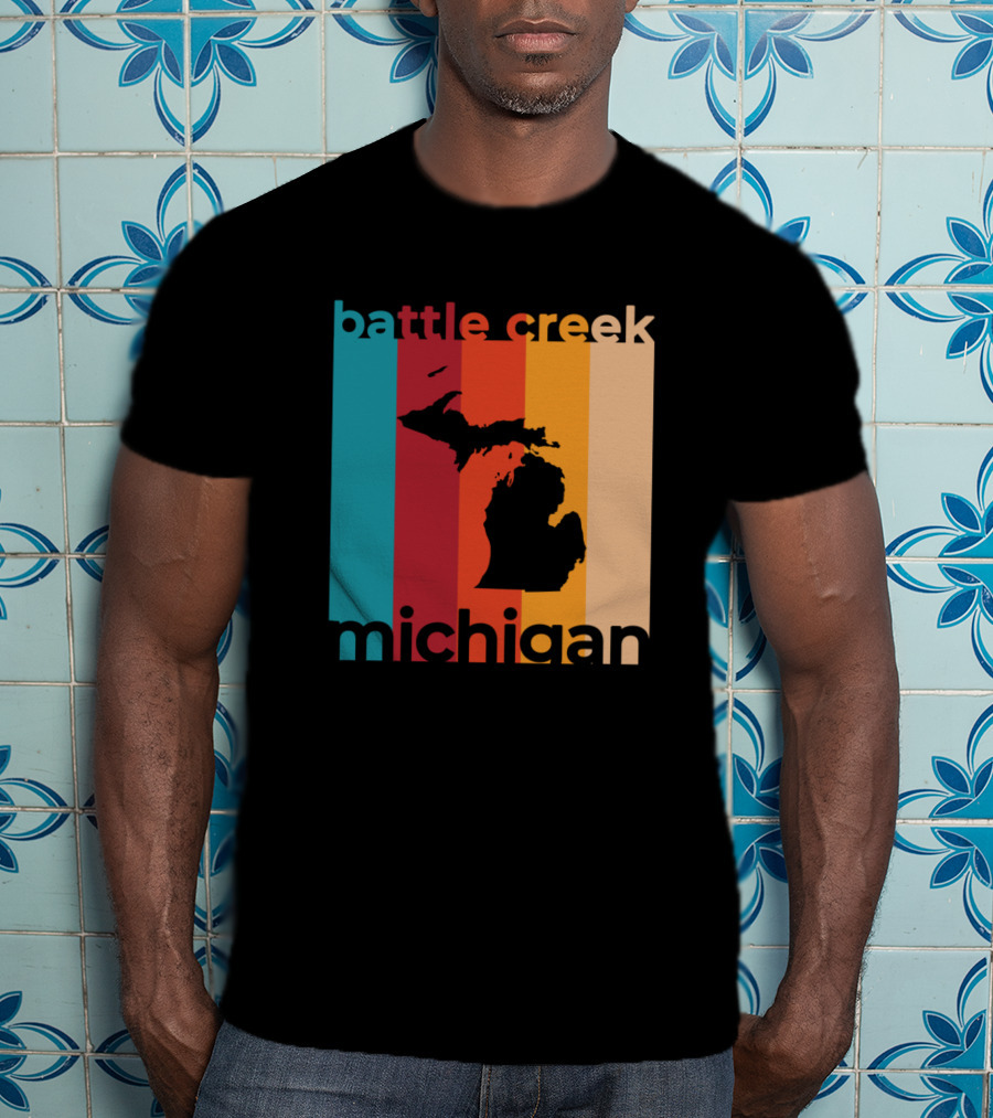 Battle Creek Michigan Michigan Silhouette Retro Stripes T-Shirt