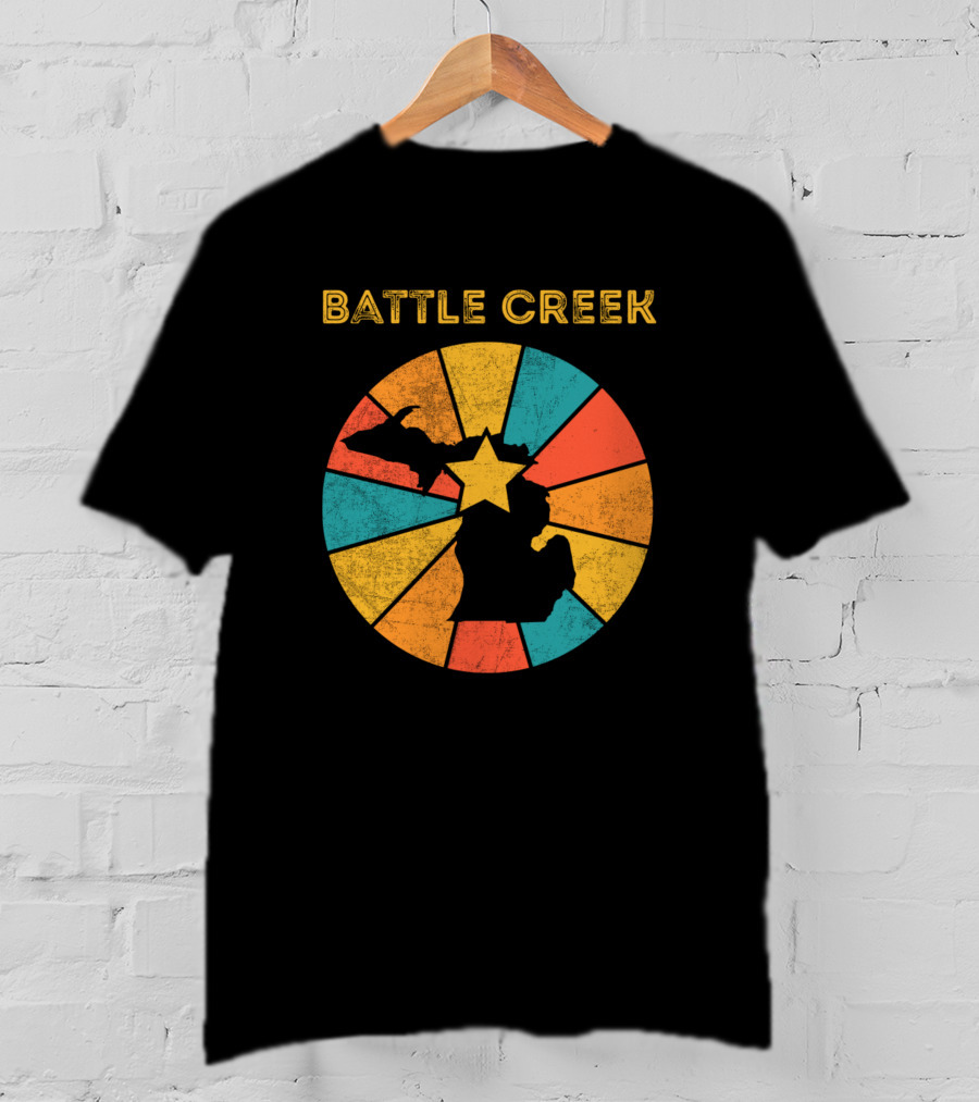 Battle Creek Michigan Vintage Retro Map Starburst T-Shirt