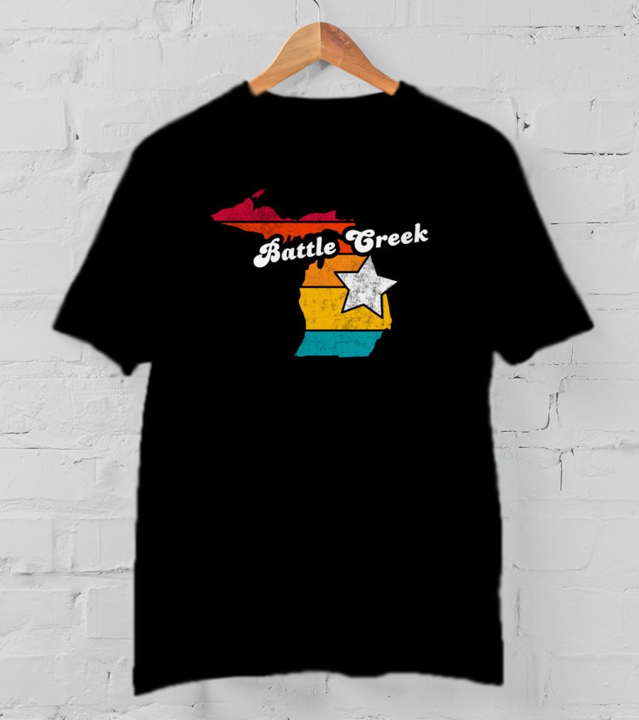 Battle Creek Michigan Retro Map With Star T-Shirt