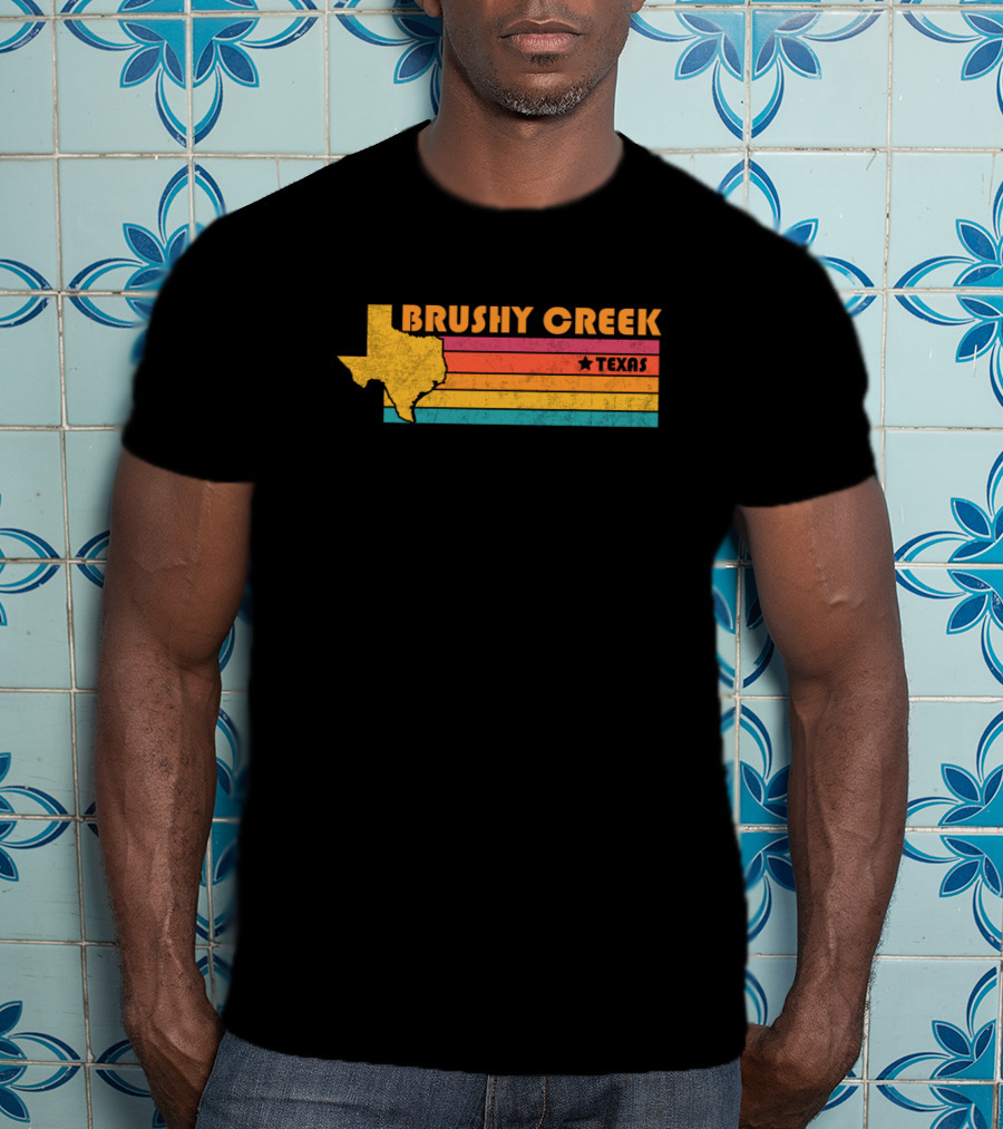 Brushy Creek Texas Vintage Stripes And Star Map T-Shirt