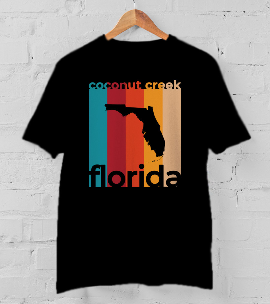 Coconut Creek Florida Vintage State Silhouette Retro Stripes T-Shirt