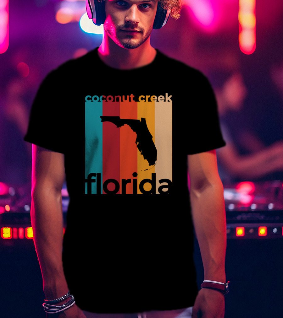Coconut Creek Florida Vintage State Silhouette Retro Stripes T-Shirt