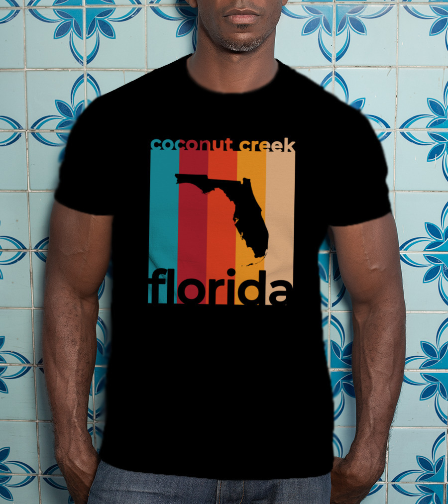 Coconut Creek Florida Vintage State Silhouette Retro Stripes T-Shirt