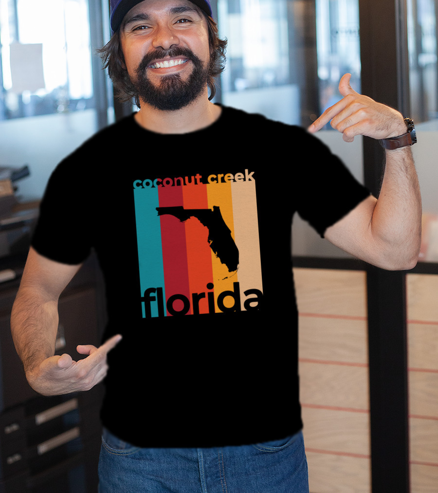 Coconut Creek Florida Vintage State Silhouette Retro Stripes T-Shirt
