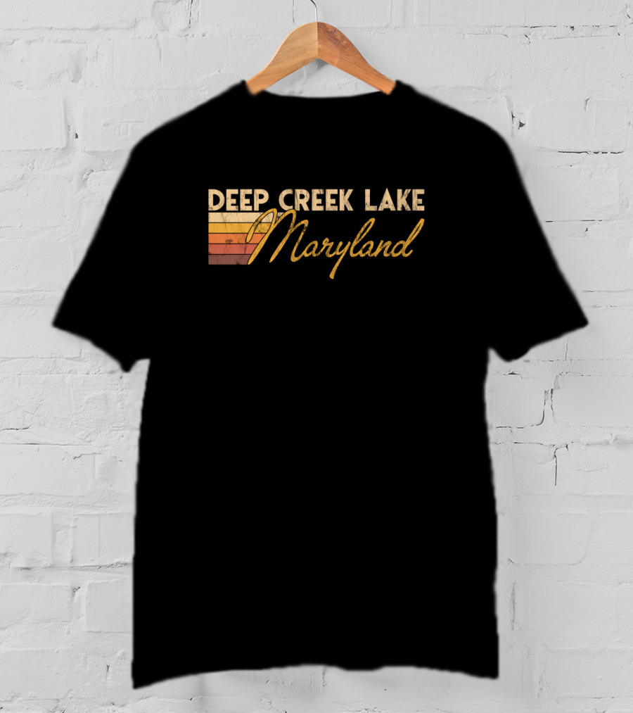 Deep Creek Lake Maryland Vintage Sunset Stripes T-Shirt