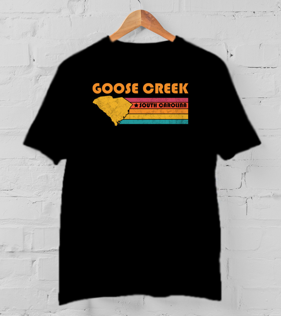 Goose Creek South Carolina Vintage Distressed Map Retro Stripes T-Shirt
