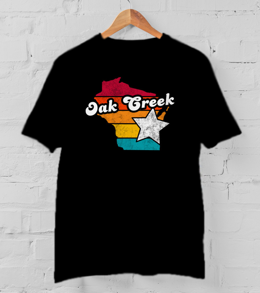 Oak Creek Wisconsin Retro Map With Star T-Shirt