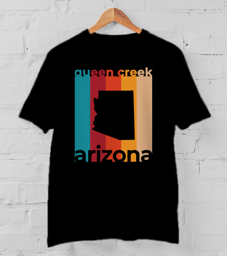 Queen Creek Arizona Retro Stripes Map T-Shirt