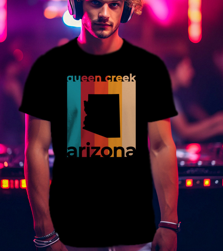 Queen Creek Arizona Retro Stripes Map T-Shirt