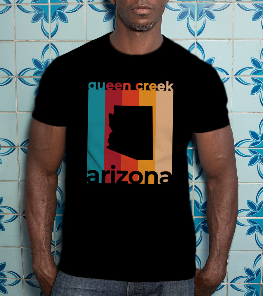 Queen Creek Arizona Retro Stripes Map T-Shirt