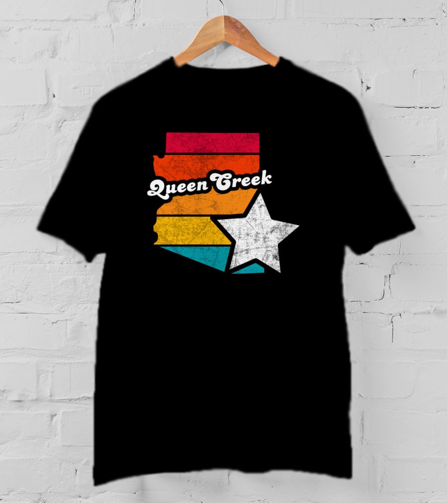 Queen Creek Arizona Vintage Map Star Retro Stripe T-Shirt