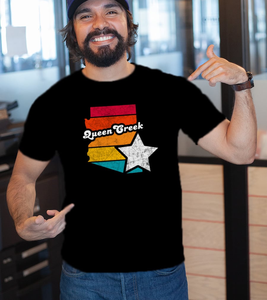 Queen Creek Arizona Vintage Map Star Retro Stripe T-Shirt