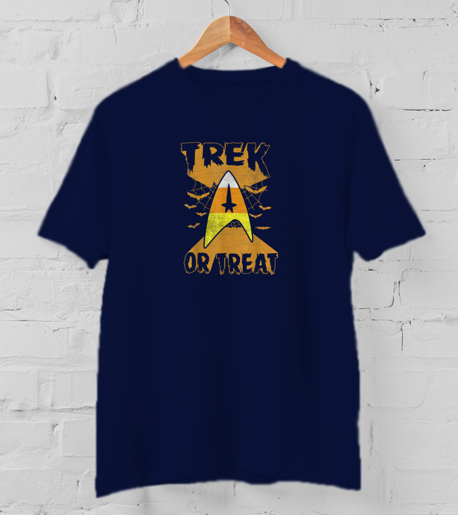 Star Trek Trek Or Treat Candy Corn Symbol With Bats And Webs T-Shirt