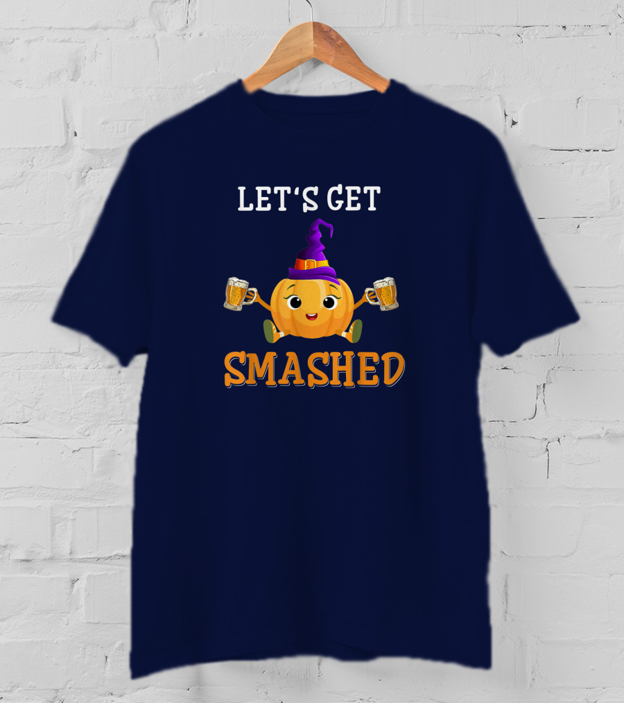 Let's Get Smashed Pumpkin Witch Hat Beer Halloween T-Shirt